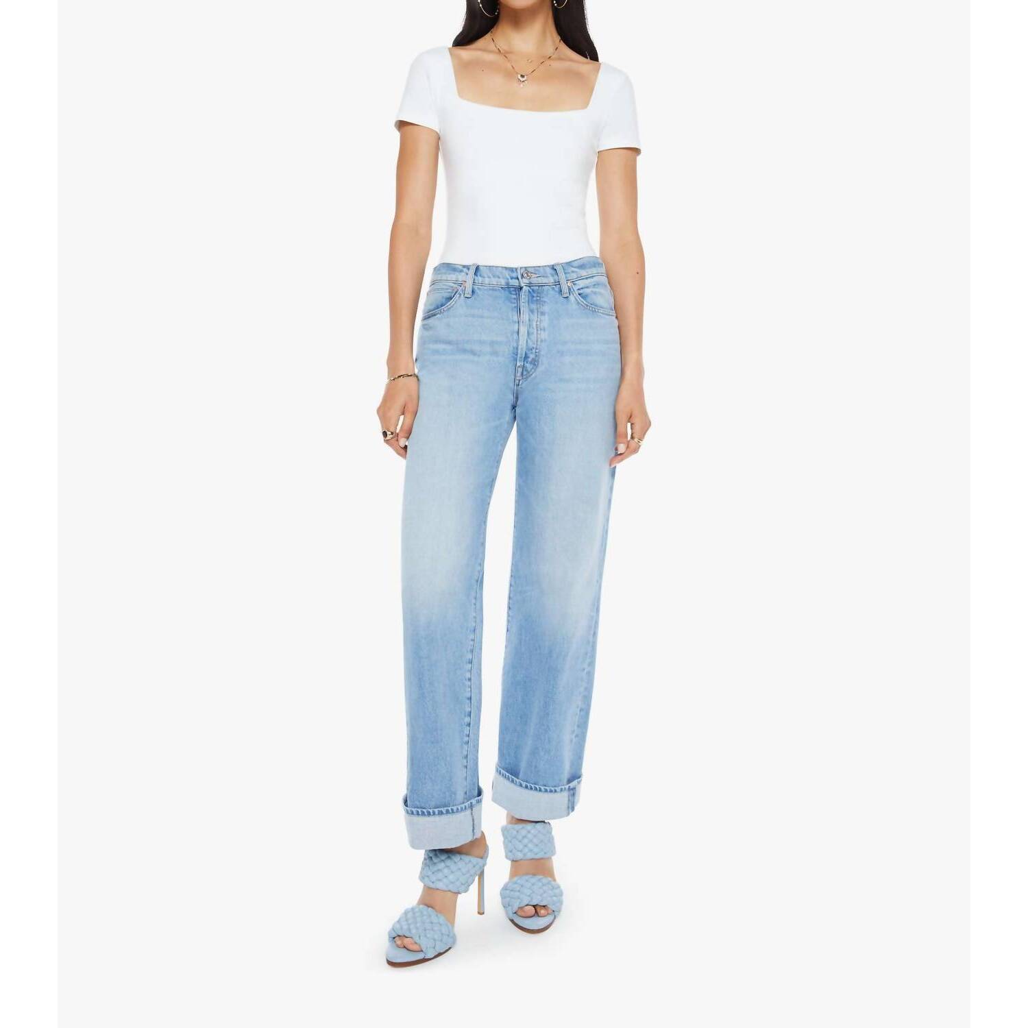 New Mother Dodger Button Hover Cuff Jeans In Funk N Flair